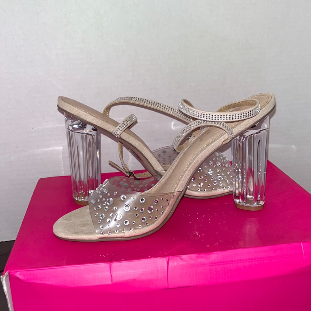 shoe dazzle “i see you clear” jeweled heeled sandal   *brand new*